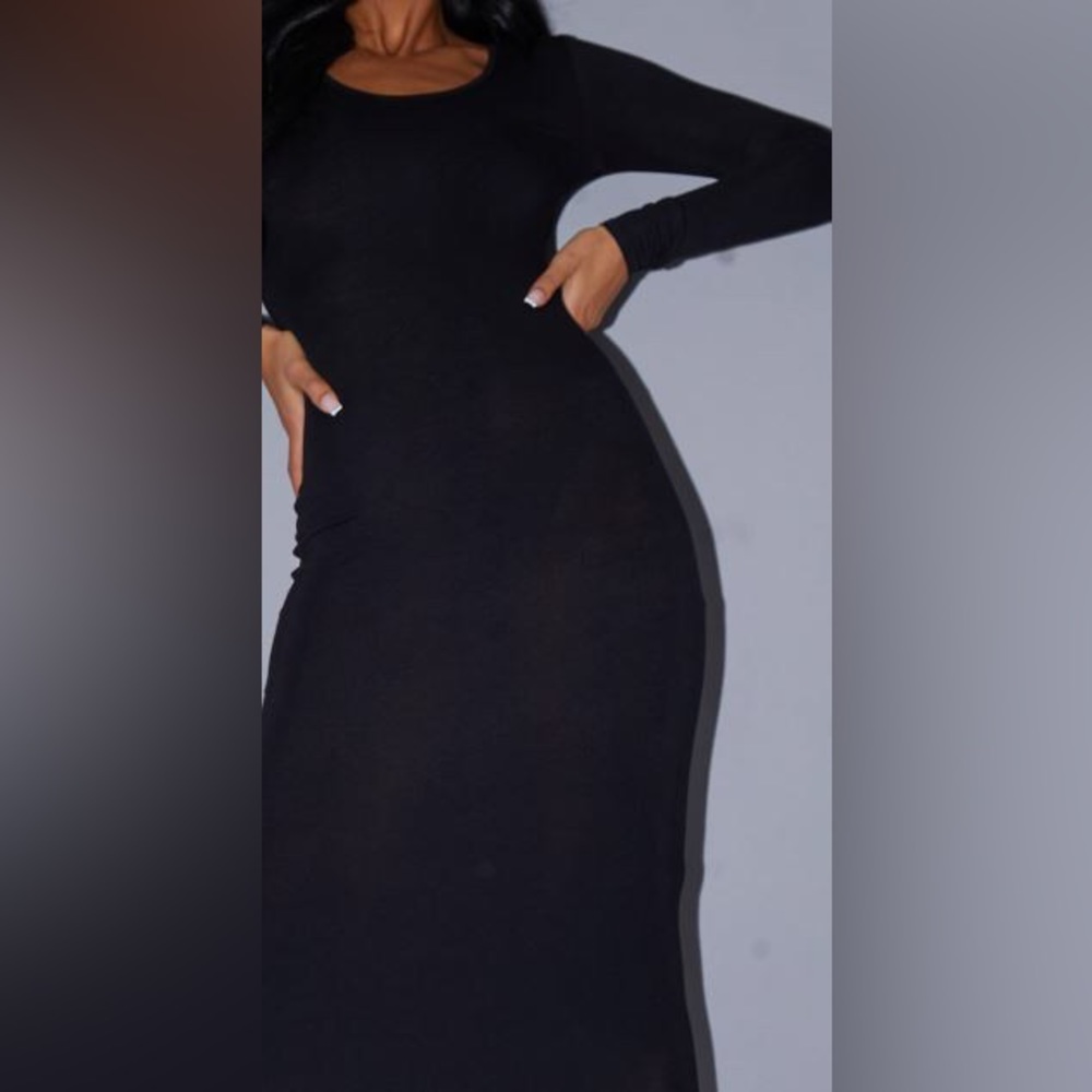 PrettyLittleThing Tall Black Long Sleeve Jersey Maxi Dress - UK8/ US4 - NWT - Picture 3 of 5